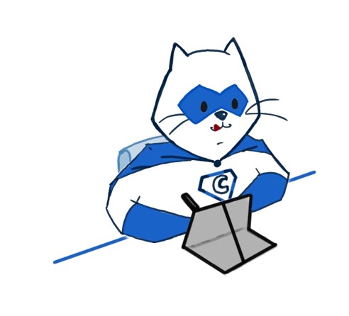 Hero Cat drawing on a tablet